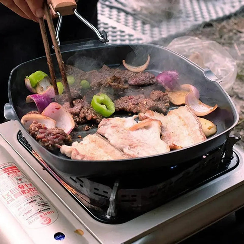 Nonstick Grill Pan with Folding Handle Striped Steak Frying Pan Square detail view