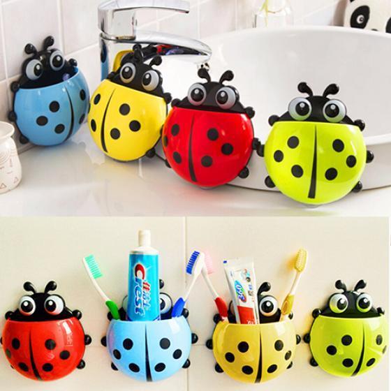 Creative Cute Cartoon Ladybug Mount Toothbrush Toothpaste Holder detail view